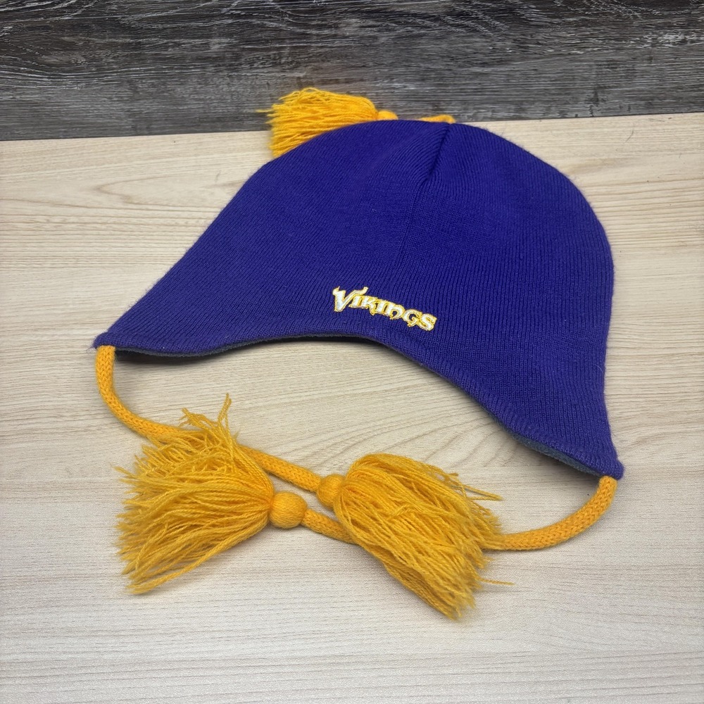 Minnesota Vikings Hat Beanie Mens One Size Purple NFL Football Fleece Lined